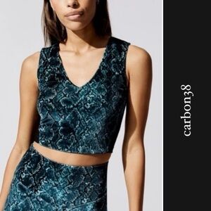 Carbon38 Velvet Snakeskin Sheer Crop Top in Black & Teal • S